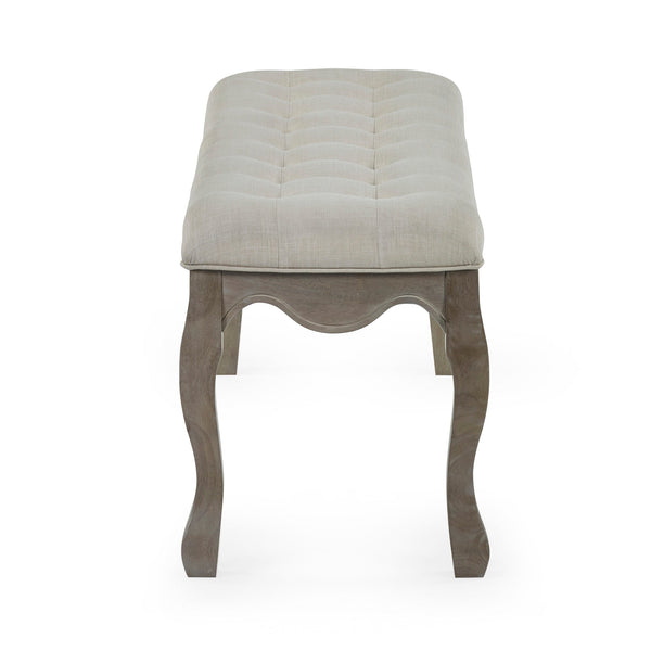 Julian Bowen Camille Upholstered Bench in Oatmeal Linen – 130cm Button-Tufted Dining & Bedroom Bench with Limed Oak Legs - Sleek Furniture