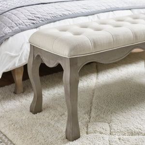 Julian Bowen Camille Upholstered Bench in Oatmeal Linen – 130cm Button-Tufted Dining & Bedroom Bench with Limed Oak Legs - Sleek Furniture