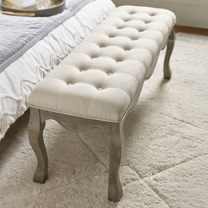Julian Bowen Camille Upholstered Bench in Oatmeal Linen – 130cm Button-Tufted Dining & Bedroom Bench with Limed Oak Legs - Sleek Furniture