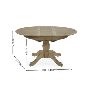 Julian Bowen Camille Round Extending Dining Table in Limed Oak – 110-145cm Extendable Pedestal Dining Table