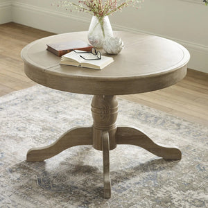 Julian Bowen Camille Round Extending Dining Table in Limed Oak – 110-145cm Extendable Pedestal Dining Table