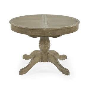 Julian Bowen Camille Round Extending Dining Table in Limed Oak – 110-145cm Extendable Pedestal Dining Table