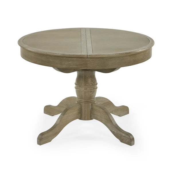 Julian Bowen Camille Round Extending Dining Table in Limed Oak – 110-145cm Extendable Pedestal Dining Table