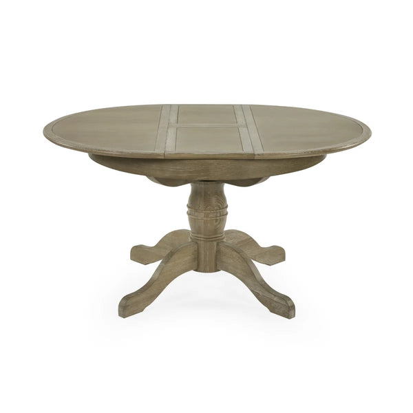 Julian Bowen Camille Round Extending Dining Table in Limed Oak – 110-145cm Extendable Pedestal Dining Table