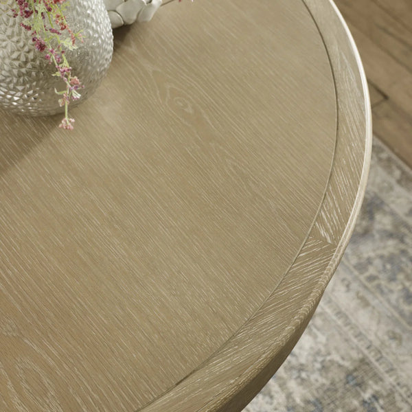 Julian Bowen Camille Round Extending Dining Table in Limed Oak – 110-145cm Extendable Pedestal Dining Table