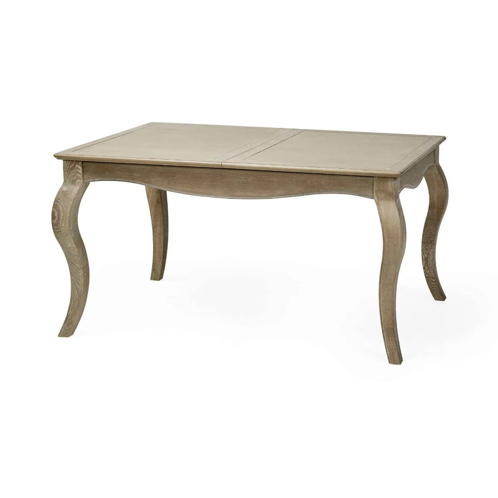 Camille French Style Lime Washed Oak Extending Dining Table – Rectangular 4-6 Seater Dining Table with Elegant Curved Legs
