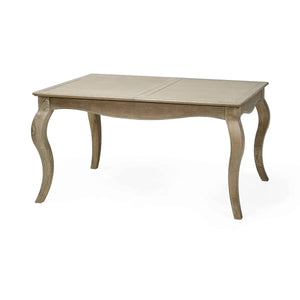 Camille French Style Lime Washed Oak Extending Dining Table – Rectangular 4-6 Seater Dining Table with Elegant Curved Legs