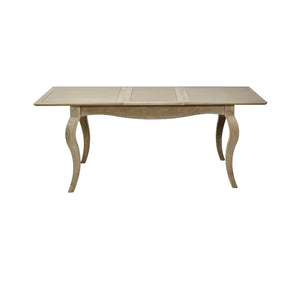 Camille French Style Lime Washed Oak Extending Dining Table – Rectangular 4-6 Seater Dining Table with Elegant Curved Legs