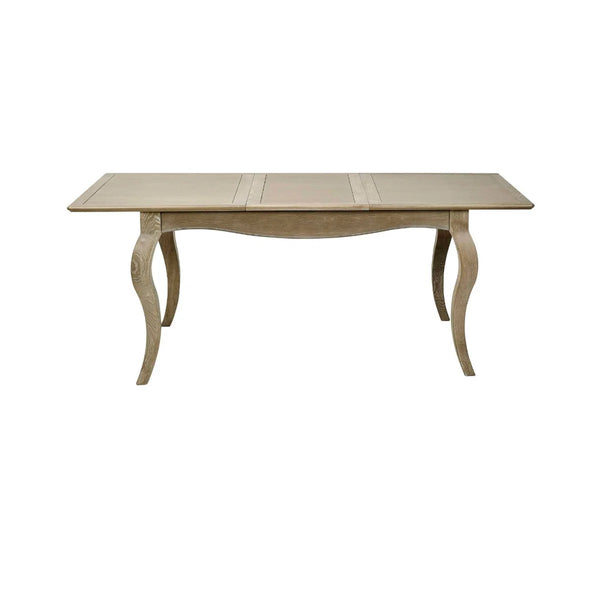 Camille French Style Lime Washed Oak Extending Dining Table – Rectangular 4-6 Seater Dining Table with Elegant Curved Legs