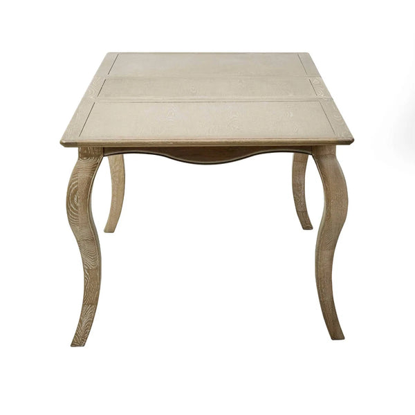 Camille French Style Lime Washed Oak Extending Dining Table – Rectangular 4-6 Seater Dining Table with Elegant Curved Legs