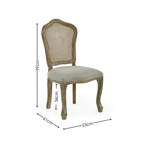 Julian Bowen Camille Rattan Back Dining Chairs in Limed Oak – Set of 2 French Style Chairs with Upholstered Linen Seats - Sleek Furniture
