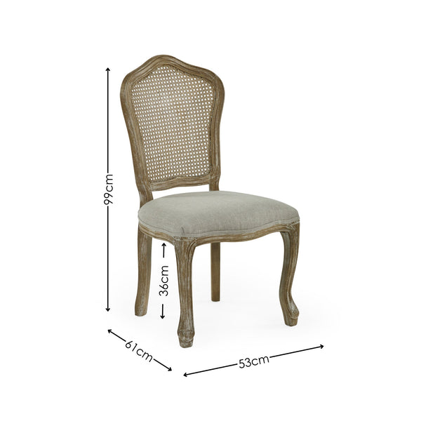 Julian Bowen Camille Rattan Back Dining Chairs in Limed Oak – Set of 2 French Style Chairs with Upholstered Linen Seats - Sleek Furniture