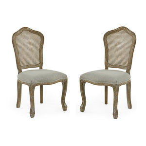 Julian Bowen Camille Rattan Back Dining Chairs in Limed Oak – Set of 2 French Style Chairs with Upholstered Linen Seats - Sleek Furniture