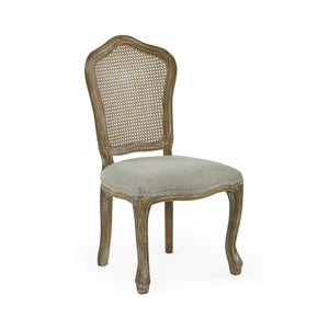 Julian Bowen Camille Rattan Back Dining Chairs in Limed Oak – Set of 2 French Style Chairs with Upholstered Linen Seats - Sleek Furniture