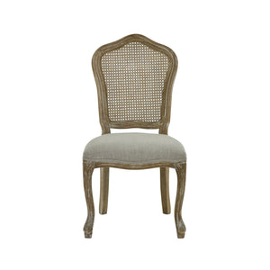 Julian Bowen Camille Rattan Back Dining Chairs in Limed Oak – Set of 2 French Style Chairs with Upholstered Linen Seats - Sleek Furniture