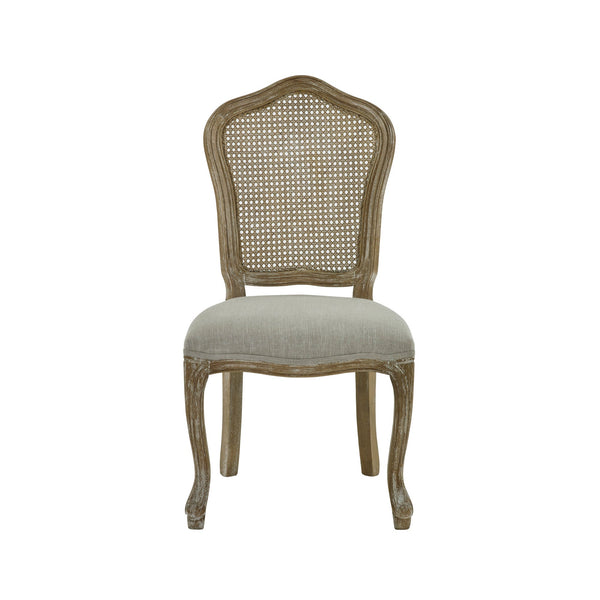 Julian Bowen Camille Rattan Back Dining Chairs in Limed Oak – Set of 2 French Style Chairs with Upholstered Linen Seats - Sleek Furniture
