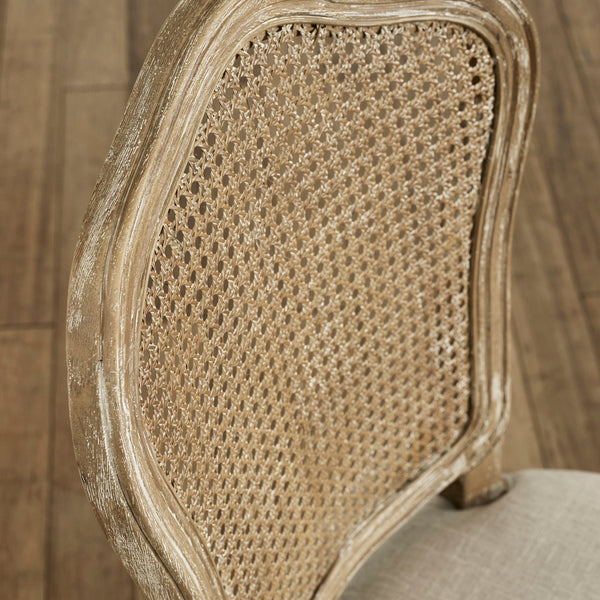 Julian Bowen Camille Rattan Back Dining Chairs in Limed Oak – Set of 2 French Style Chairs with Upholstered Linen Seats - Sleek Furniture