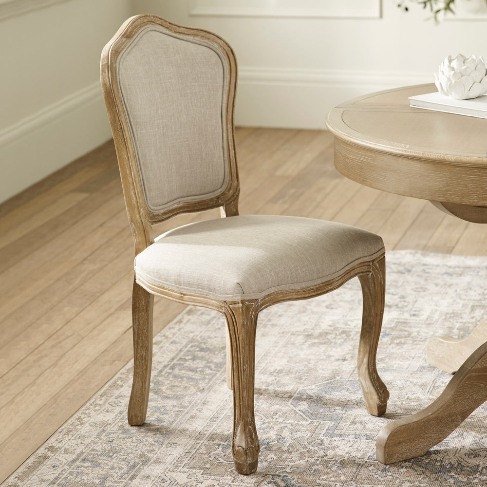 Julian Bowen Camille Upholstered Dining Chairs in Oatmeal Linen – Set of 2 French Style Chairs with Limed Oak Legs - Sleek Furniture