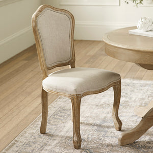 Julian Bowen Camille Upholstered Dining Chairs in Oatmeal Linen – Set of 2 French Style Chairs with Limed Oak Legs - Sleek Furniture