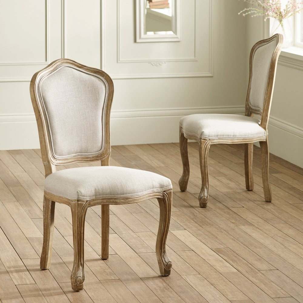 Julian Bowen Camille Upholstered Dining Chairs in Oatmeal Linen – Set of 2 French Style Chairs with Limed Oak Legs - Sleek Furniture