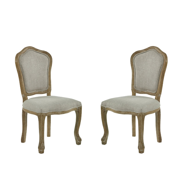 Julian Bowen Camille Upholstered Dining Chairs in Oatmeal Linen – Set of 2 French Style Chairs with Limed Oak Legs - Sleek Furniture