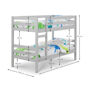 Julian Bowen Camden Dove Grey Solid Pine Wooden Bunk Bed with Safety Rails & Ladder | Space Saving Twin Sleeper for Kids & Guest Rooms