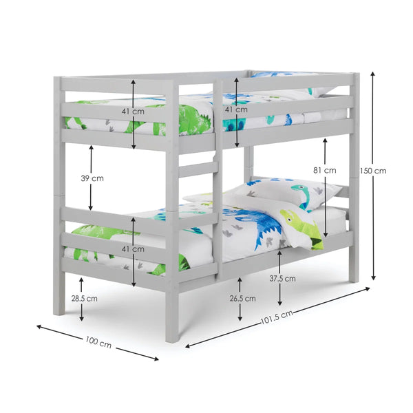 Julian Bowen Camden Dove Grey Solid Pine Wooden Bunk Bed with Safety Rails & Ladder | Space Saving Twin Sleeper for Kids & Guest Rooms