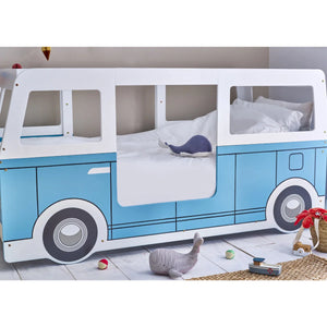 Campervan Low Sleeper Kids Bed Frame - Light Blue Wooden Children's Novelty Bed