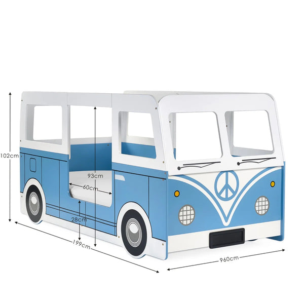 Campervan Low Sleeper Kids Bed Frame - Light Blue Wooden Children's Novelty Bed