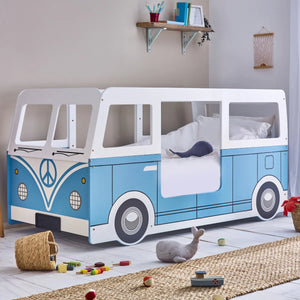 Campervan Low Sleeper Kids Bed Frame - Light Blue Wooden Children's Novelty Bed