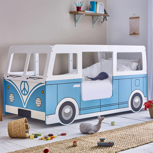 Campervan Low Sleeper Kids Bed Frame - Light Blue Wooden Children's Novelty Bed