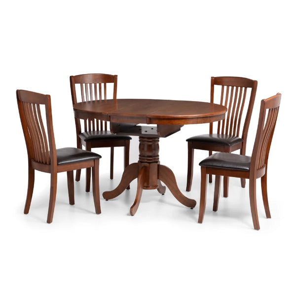 Julian Bowen Canterbury Round to Oval Extending Dining Table in Mahogany Finish – Solid Malaysian Hardwood Pedestal Table with Butterfly Extension, Seats Up to 6