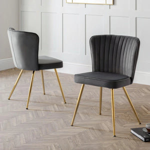 Julian Bowen Cannes Velvet Dining Chairs with Scalloped Back & Gold Legs – Set of 2
