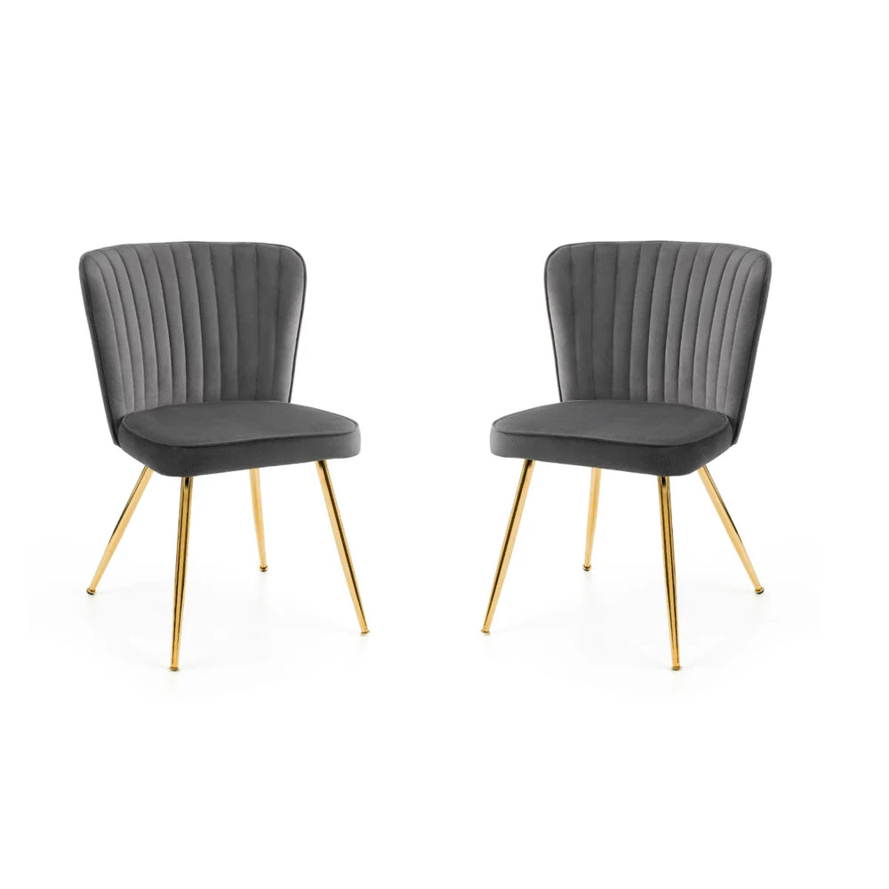Julian Bowen Cannes Velvet Dining Chairs with Scalloped Back & Gold Legs – Set of 2