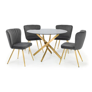 Julian Bowen Cannes Velvet Dining Chairs with Scalloped Back & Gold Legs – Set of 2