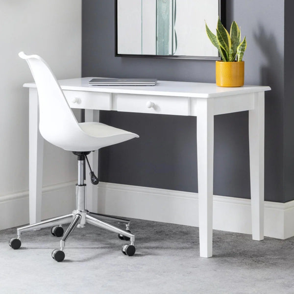 Julian Bowen Carrington White Wooden Desk with 2 Storage Drawers for Home Office, Study & Bedroom