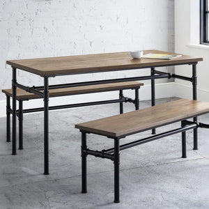 Julian Bowen Carnegie Industrial Solid Elm Wood Dining Table with Powder-Coated Steel Pipe Legs – Mocha Finish – 140 x 70cm