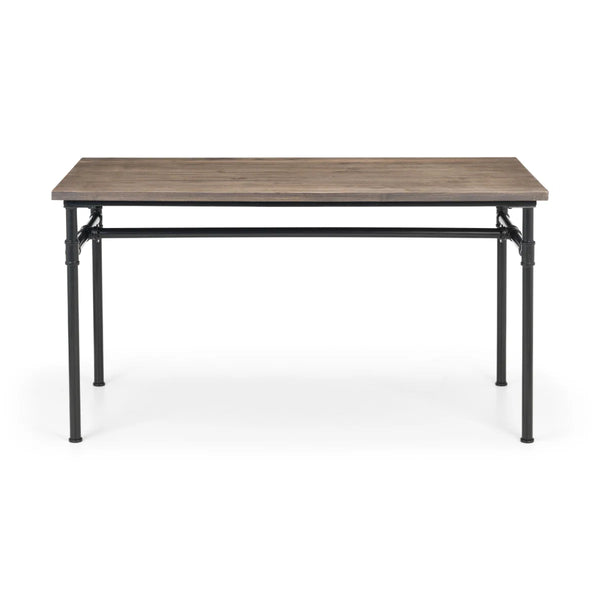 Julian Bowen Carnegie Industrial Solid Elm Wood Dining Table with Powder-Coated Steel Pipe Legs – Mocha Finish – 140 x 70cm
