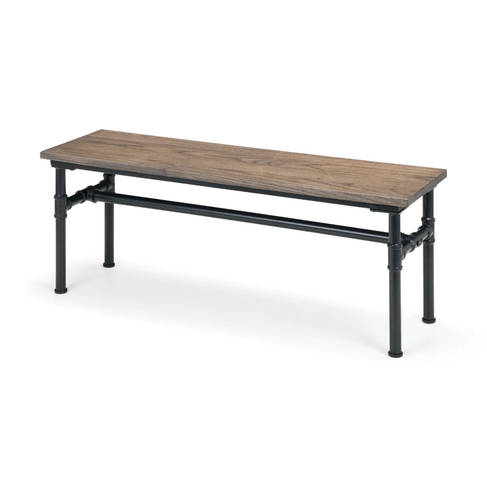 Julian Bowen Carnegie Industrial Elm Wood Dining Bench with Powder-Coated Steel Pipe Legs - Mocha Finish - 120cm