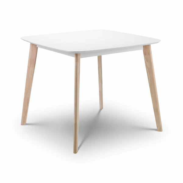Julian Bowen Casa Square Dining Table with White Lacquer Top & Limed Oak Effect Legs – 90cm Retro Wooden Kitchen & Dining Table for 4