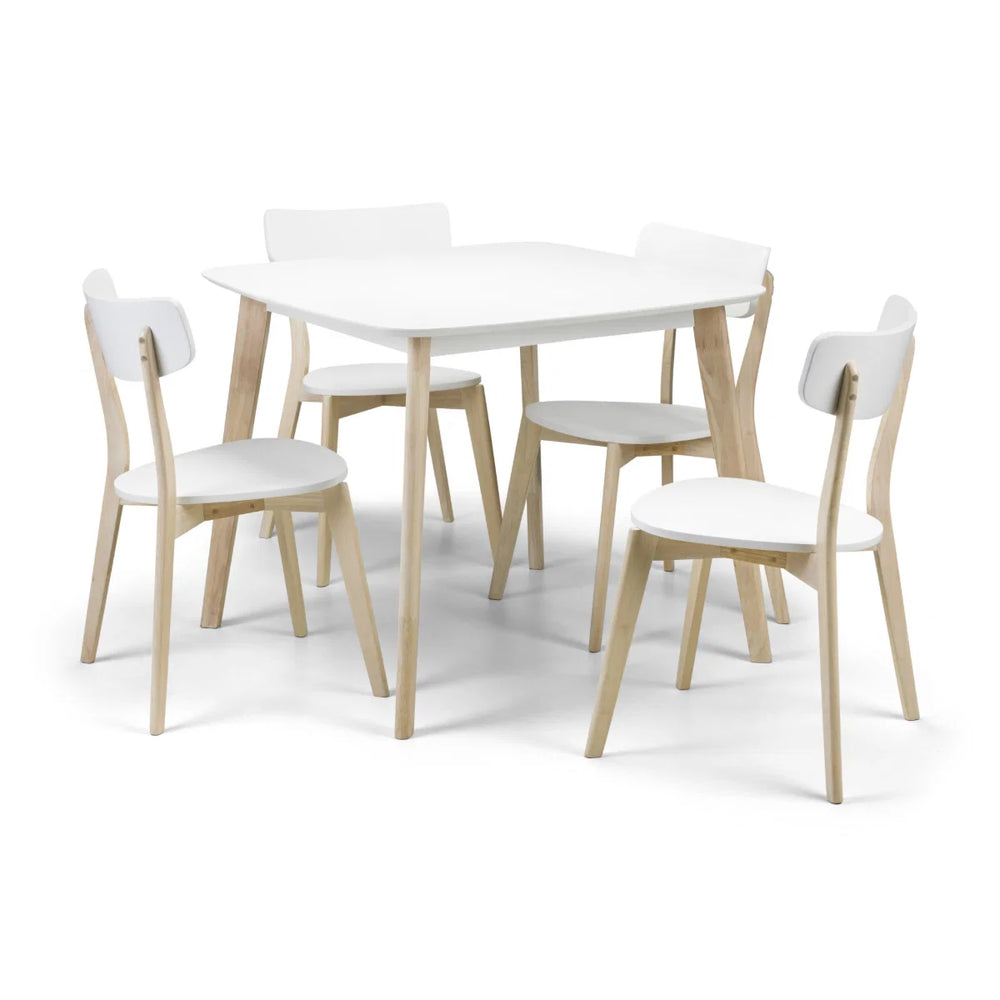 Julian Bowen Casa Square Dining Table with White Lacquer Top & Limed Oak Effect Legs – 90cm Retro Wooden Kitchen & Dining Table for 4