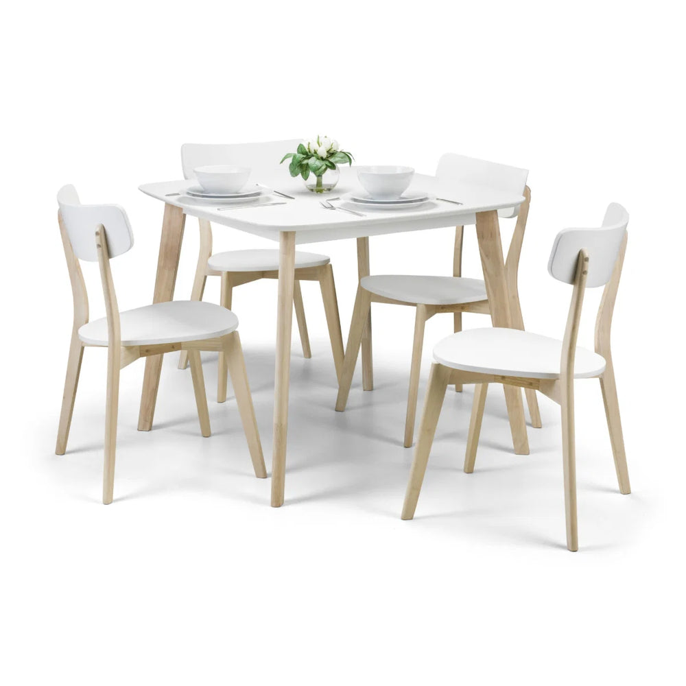 Julian Bowen Casa Square Dining Table with White Lacquer Top & Limed Oak Effect Legs – 90cm Retro Wooden Kitchen & Dining Table for 4