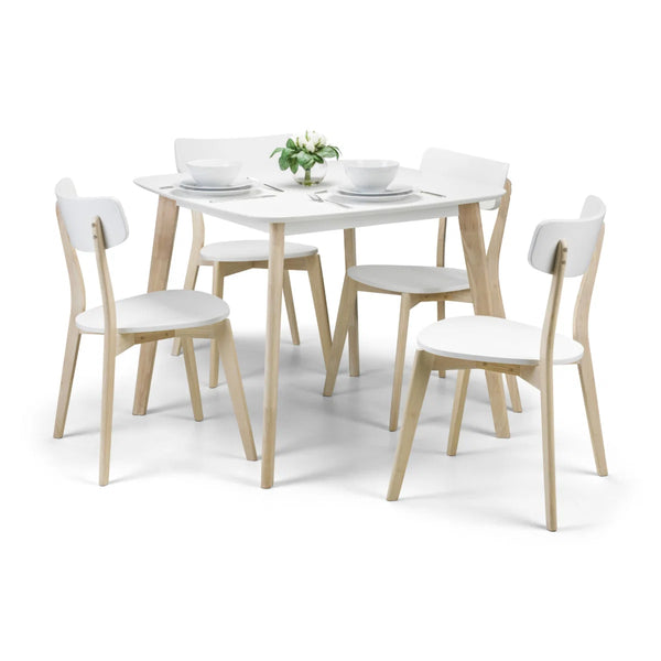 Julian Bowen Casa Square Dining Table with White Lacquer Top & Limed Oak Effect Legs – 90cm Retro Wooden Kitchen & Dining Table for 4