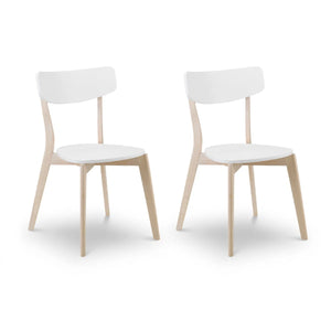 Julian Bowen Casa Set of 2 Retro Dining Chairs – White Lacquer Finish with Limed Oak Effect Solid Wood Legs