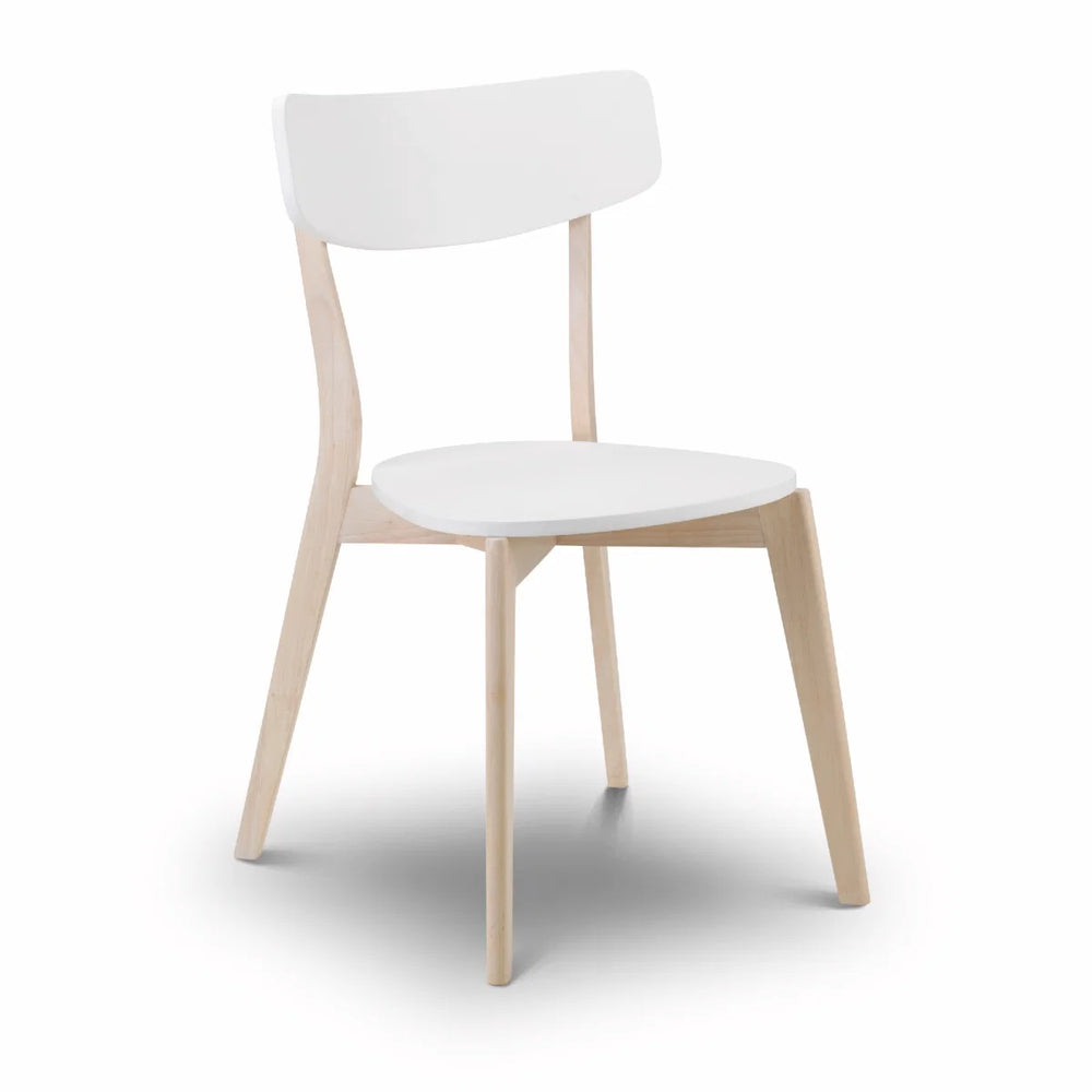 Julian Bowen Casa Set of 2 Retro Dining Chairs – White Lacquer Finish with Limed Oak Effect Solid Wood Legs