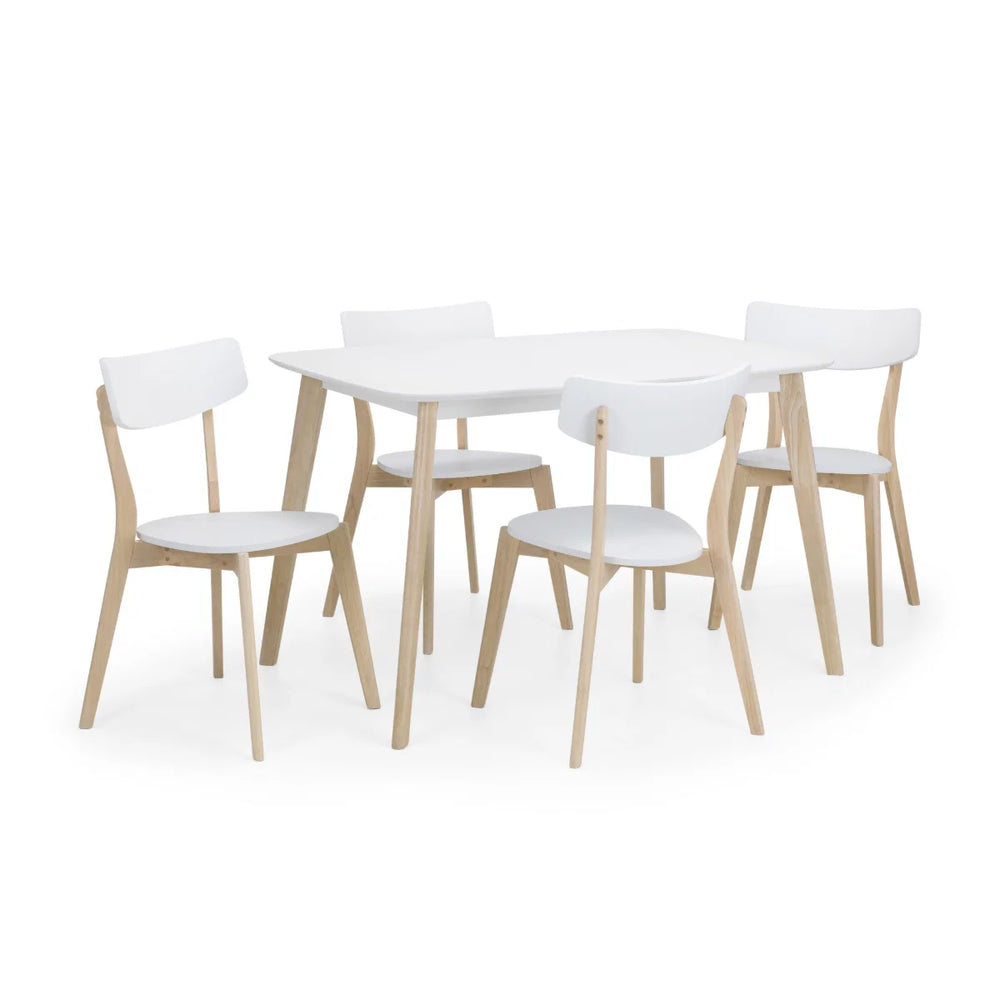 Julian Bowen Casa Set of 2 Retro Dining Chairs – White Lacquer Finish with Limed Oak Effect Solid Wood Legs