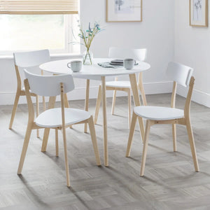 Julian Bowen Casa Set of 2 Retro Dining Chairs – White Lacquer Finish with Limed Oak Effect Solid Wood Legs