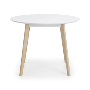 Julian Bowen Casa Round Dining Table with White Lacquer Top & Limed Oak Effect Legs – 100cm