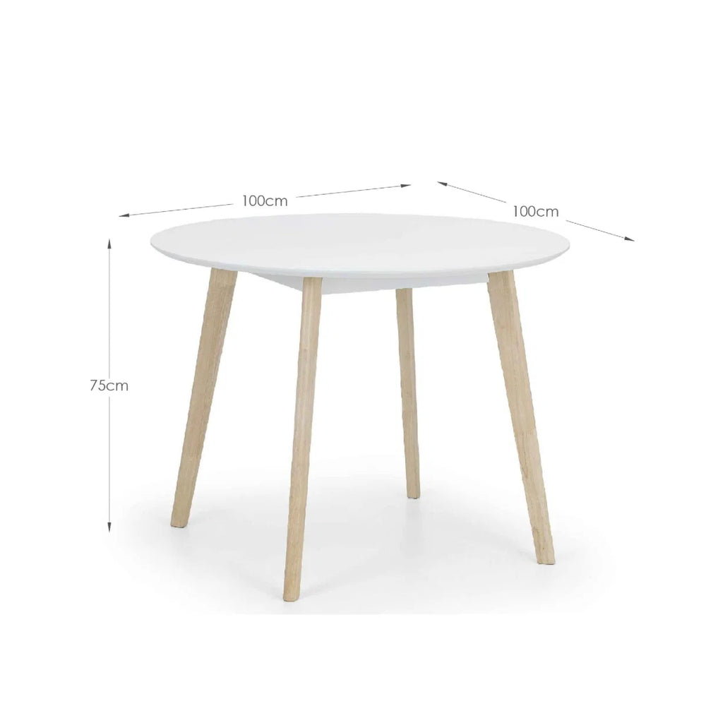 Julian Bowen Casa Round Dining Table with White Lacquer Top & Limed Oak Effect Legs – 100cm