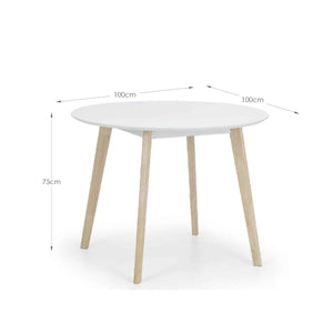 Julian Bowen Casa Round Dining Table with White Lacquer Top & Limed Oak Effect Legs – 100cm